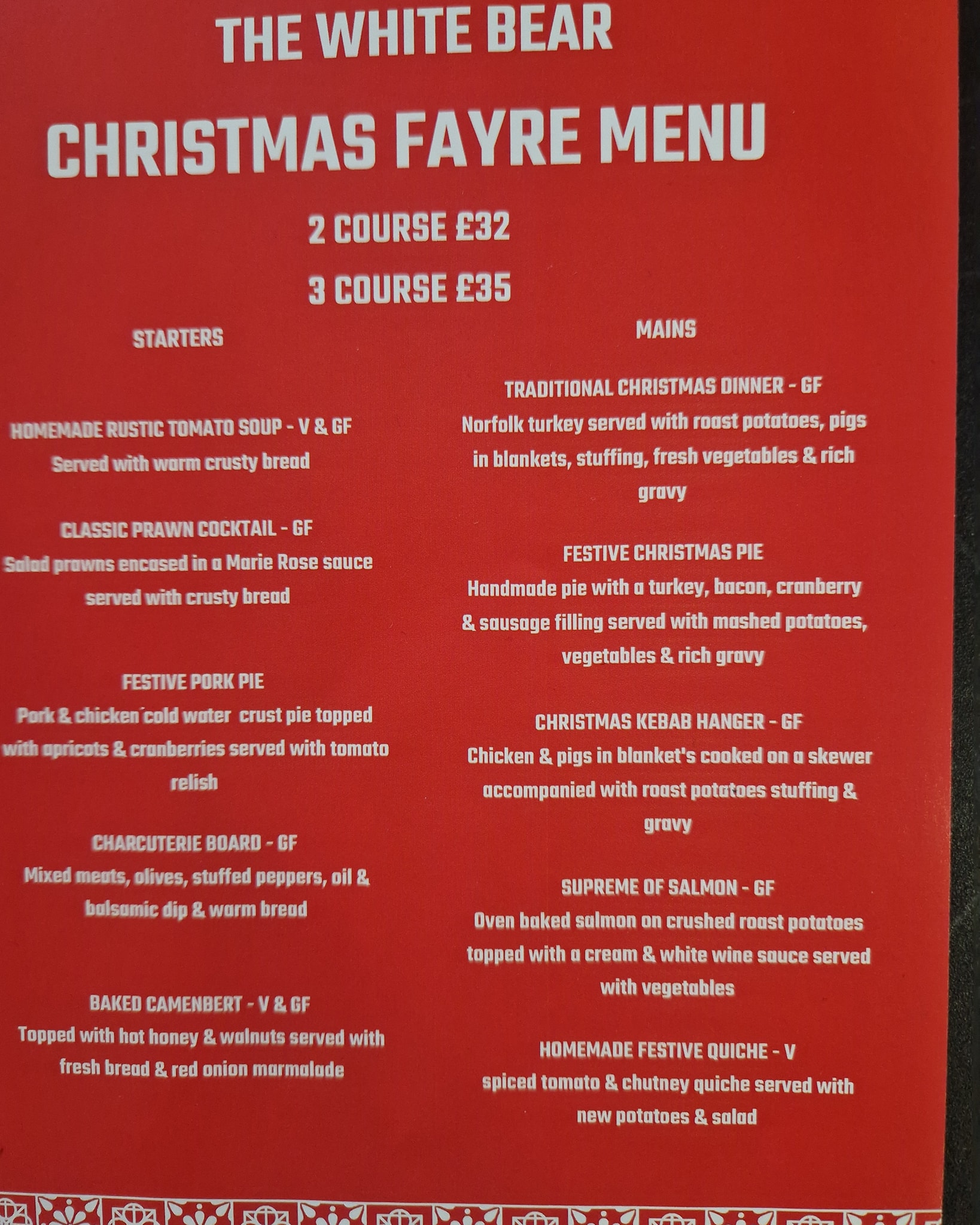 Christmas fayre menu Christmas fayre bookings